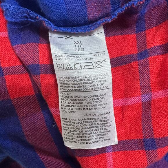 Old Navy The Boyfriend Shirt Women's XXL Blue Red Plaid Button Down Long Sleeve - Picture 5 of 5